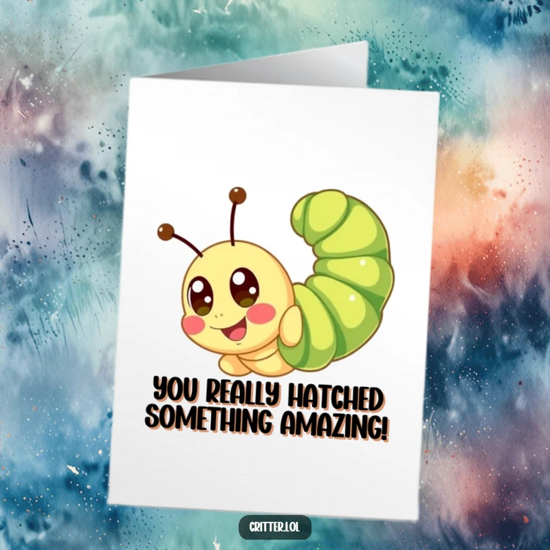 Funny Free Printable Congratulations Card: A cute caterpillar doing a celebratory somersault, perfect for cheering someone on heartily.