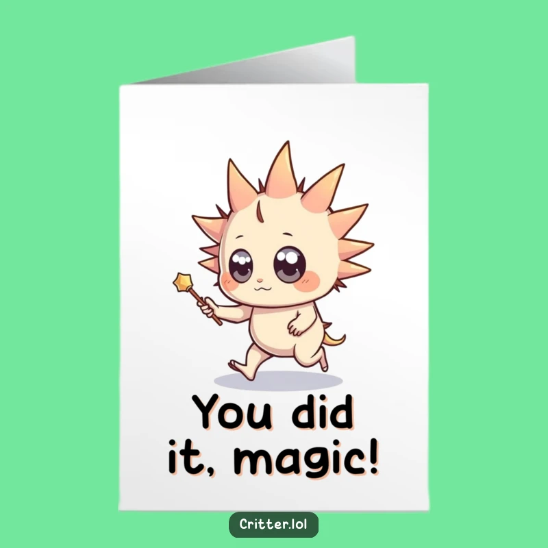 Free Printable Congrats Card: Spiky Creature's Magical Leap - DIY Downloadable