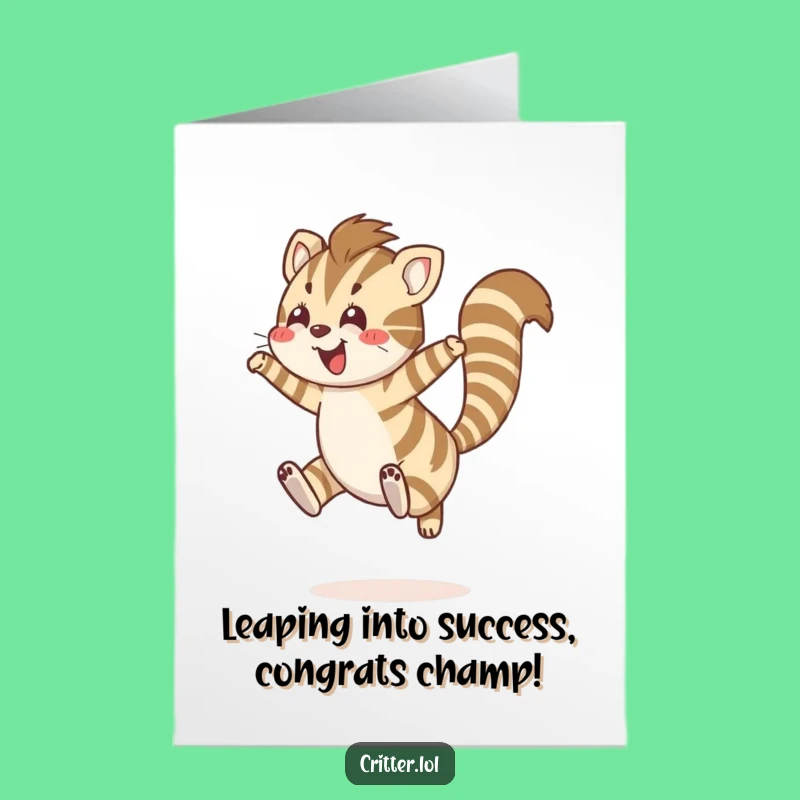 Free Printable Congrats Card: Striped Creature Leaping Joyfully, Funny Downloadable Celebration