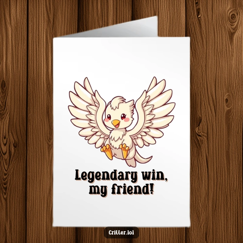 Free Printable Congratulations Card: A noble griffin with wings spread wide glides through the air, symbolizing a grand victory.