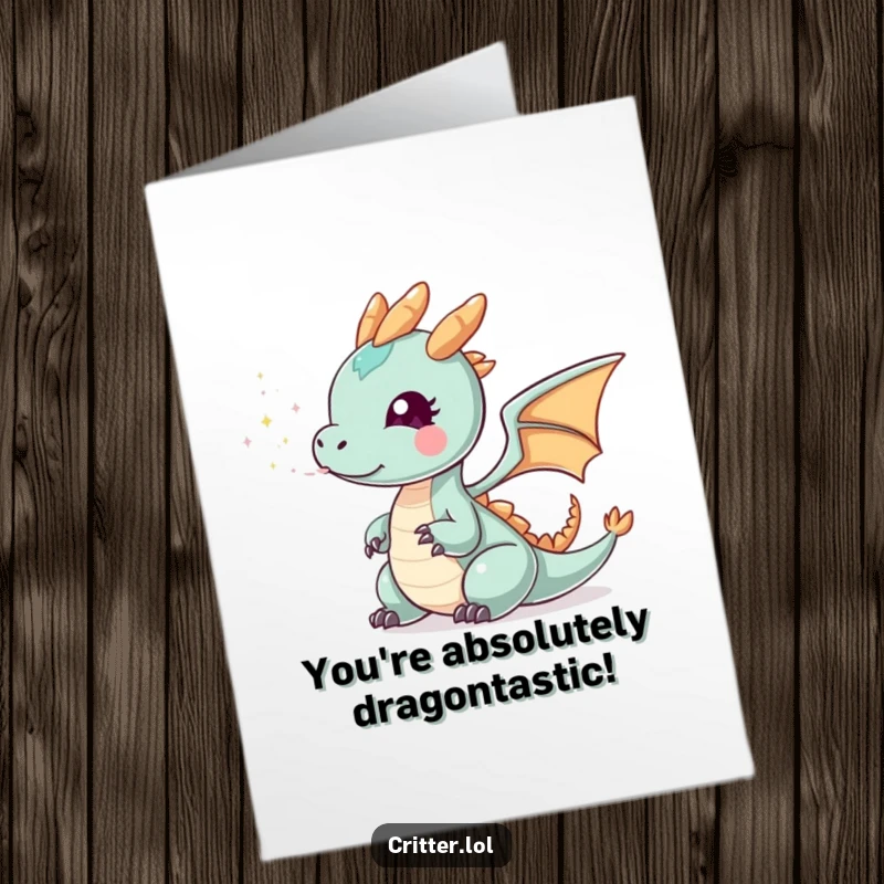Funny Free Printable Congratulations Card: A tiny dragon exhaling a puff of sparkly smoke, signifying magical achievements.