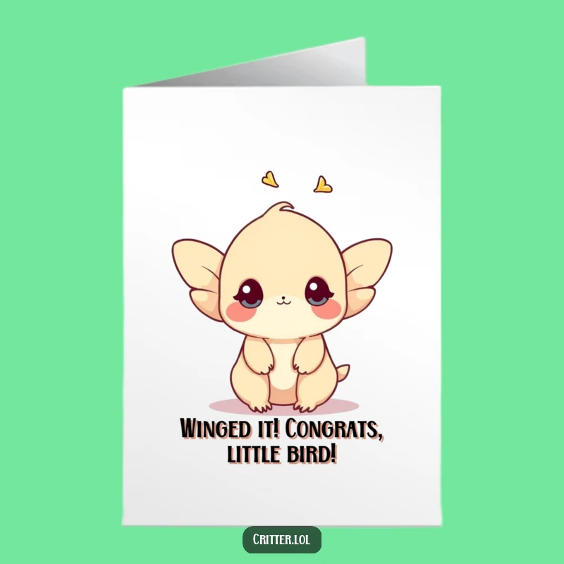 Free Printable Congrats Card: Shy Creature Fluttering Upwards - Delicate Downloadable Celebration