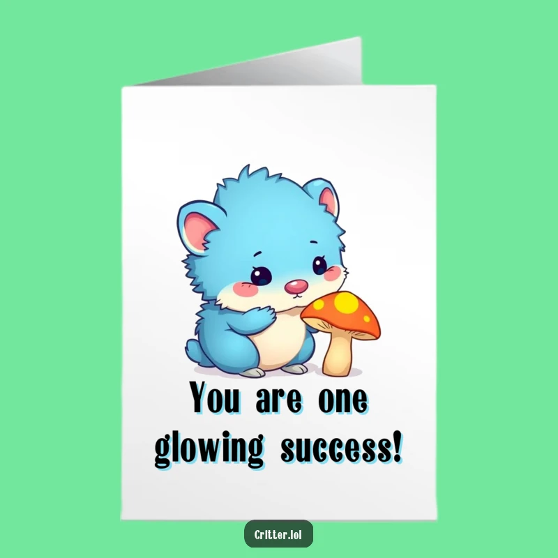 Free Printable Congrats Card: Blue Critter & Mushroom, Funny Downloadable Greeting
