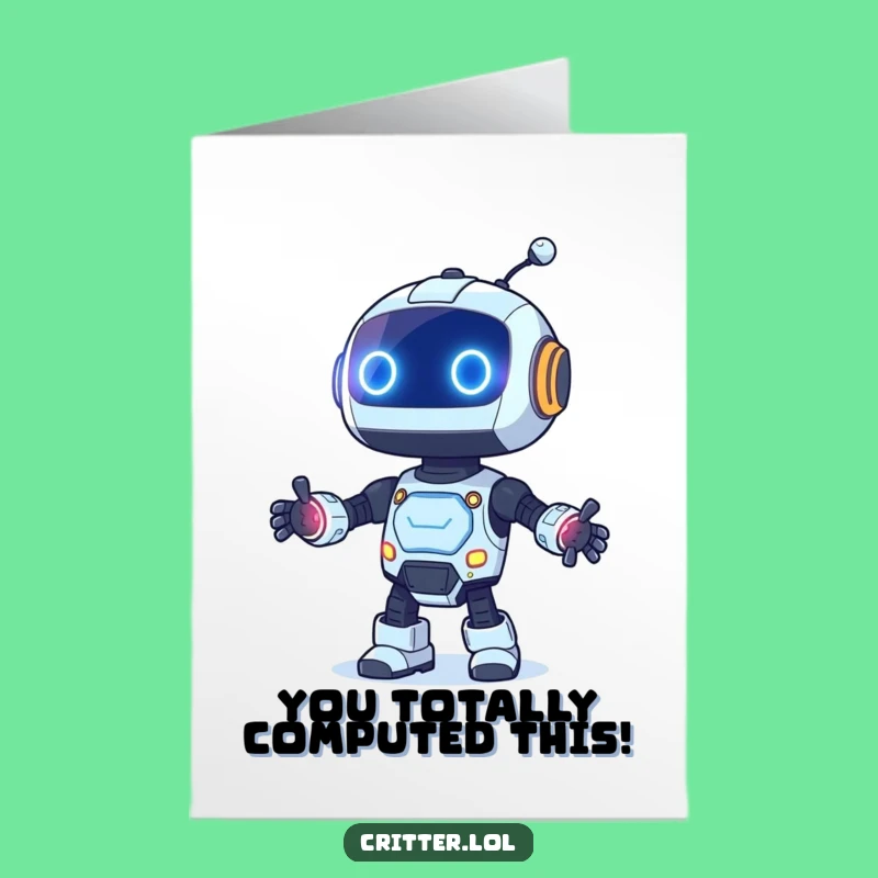 Free Printable Congrats Card: Dancing Robot Blinking Lights Downloadable Gift