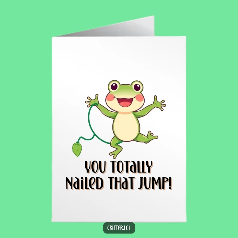Free Printable Congrats Card: Joyful Frog Jumping Rope Funny Downloadable Gift!
