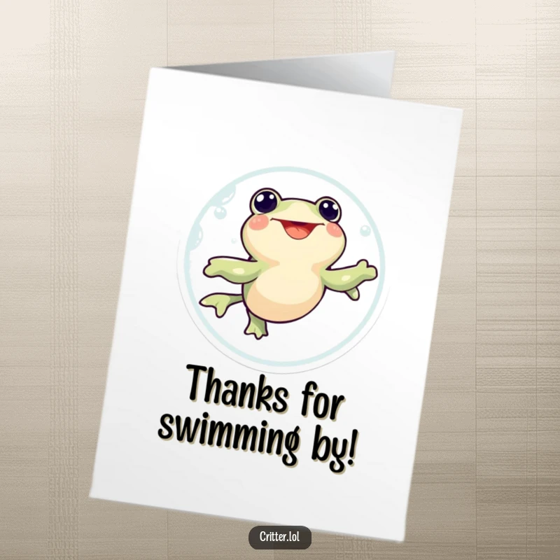 Funny Free Printable Thank You Card: Happy tadpole swimming in a circle, offering a funny and enthusiastic thank you.