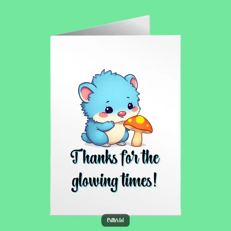 Free Printable Thank You Card: Blue Critter & Mushroom, Funny Downloadable Gift