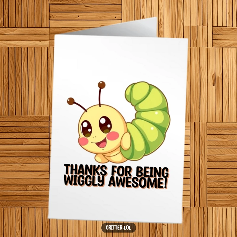 Funny Free Printable Thank You Card: A cute caterpillar doing a happy somersault, conveying thanks with pure joy and energy.