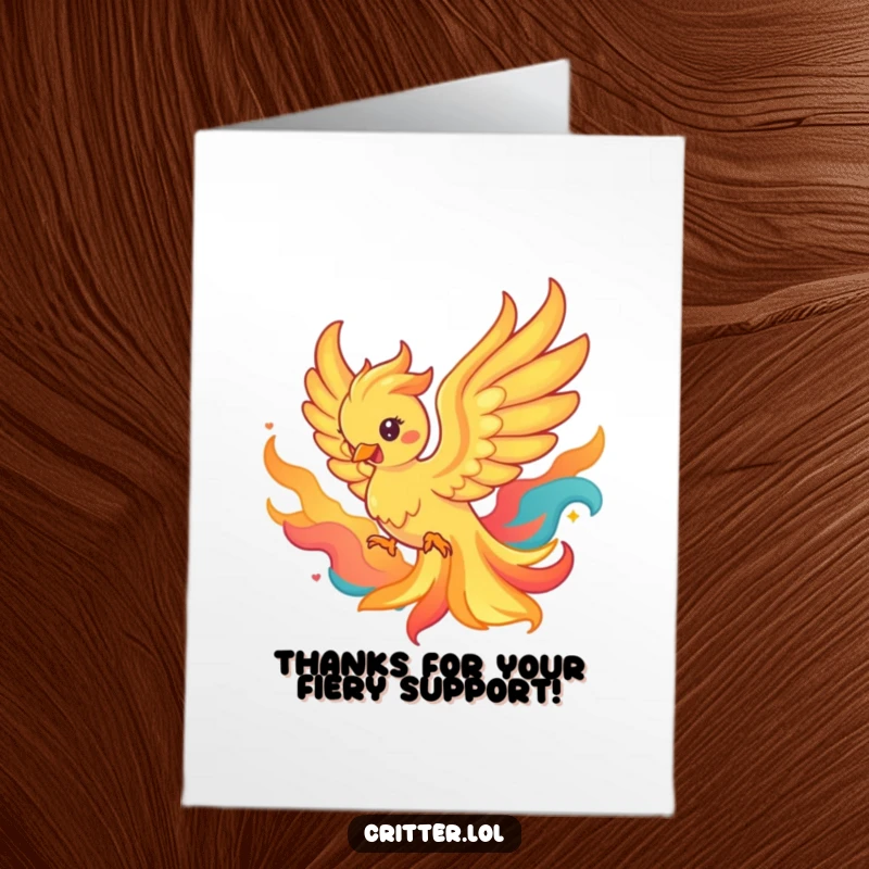 Funny Free Printable Thank You Card featuring a phoenix reborn from colorful flames, expressing profound gratitude.