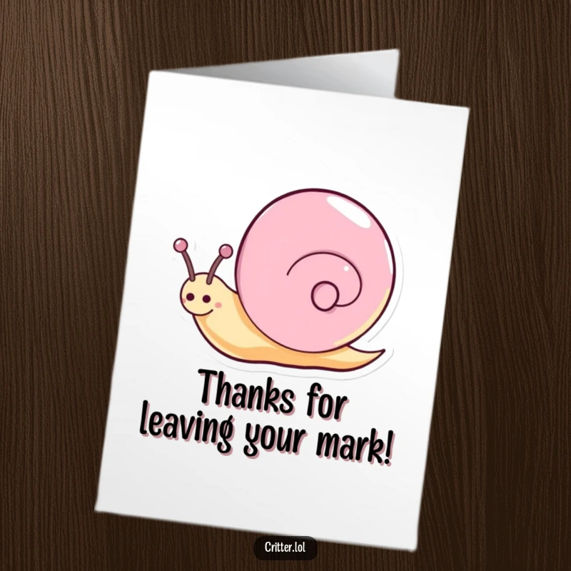Funny Free Printable Thank You Card: A happy snail spinning with a sparkly trail, conveying thanks with dazzling style.