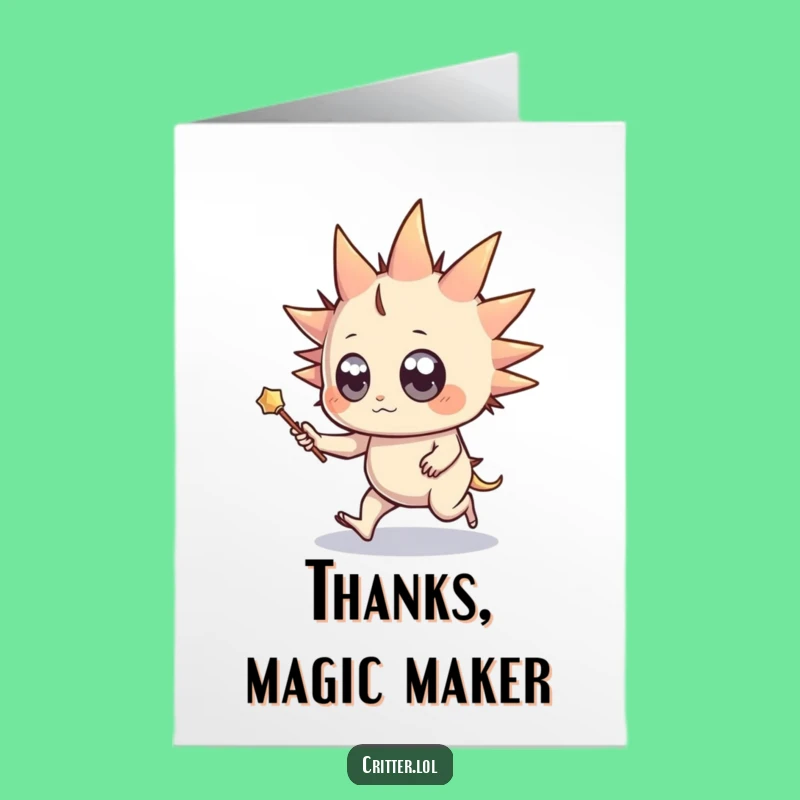 Free Printable Thank You Card: Spiky Creature's Wand Thanks - DIY Downloadable