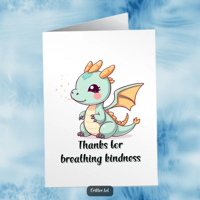 Funny Free Printable Thank You Card: A tiny dragon exhaling a puff of sparkly smoke, sending magical thanks.