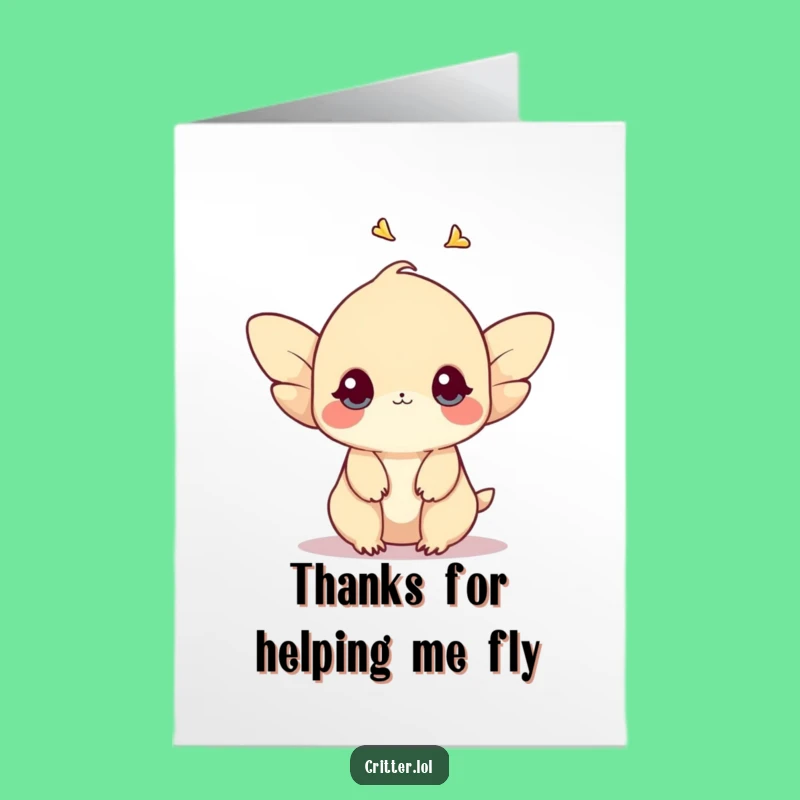 Free Printable Thank You Card: Shy Creature Fluttering - Grateful Downloadable Gift