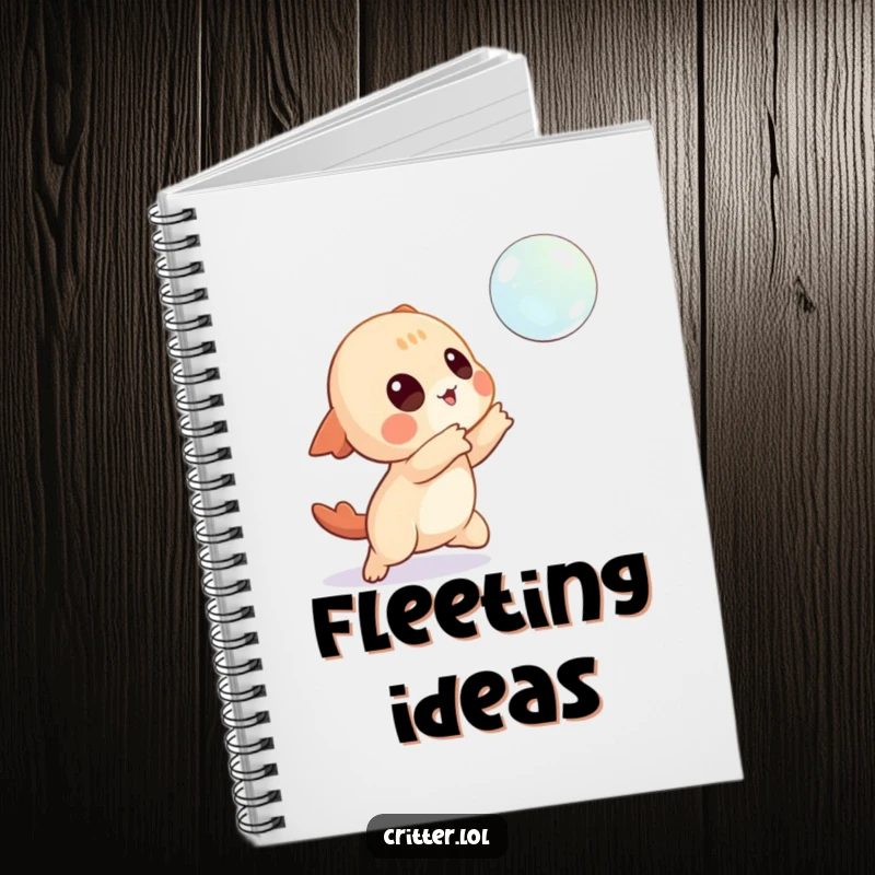Funny notebook featuring a playful creature character reaching for a floating bubble, ready for your notes.