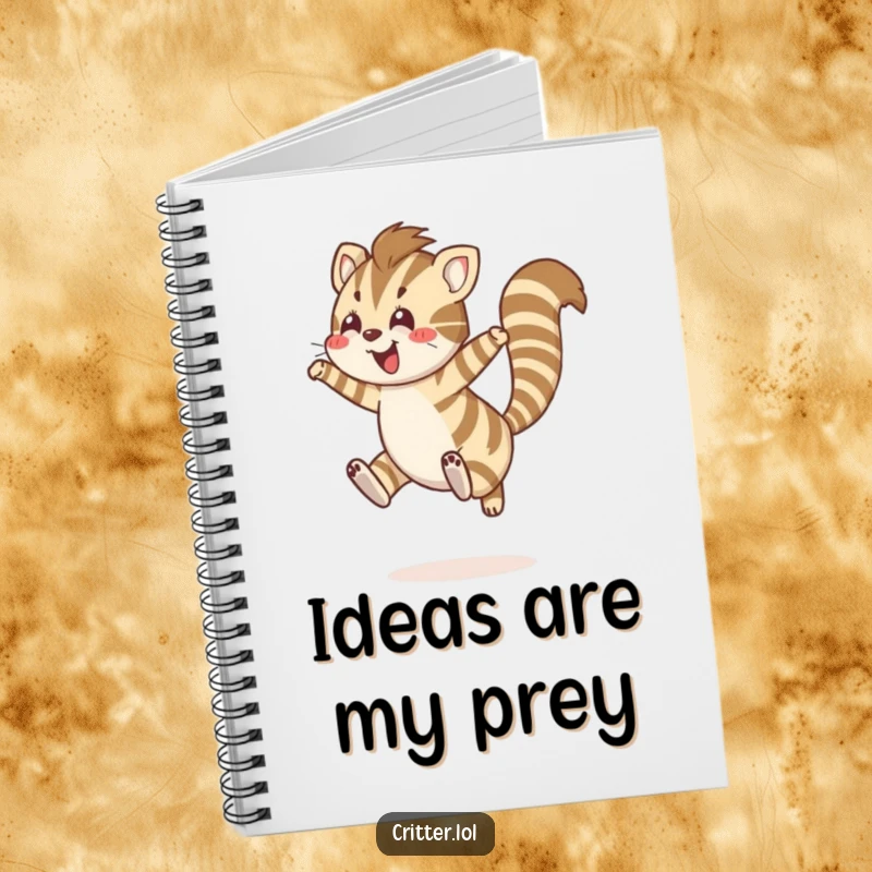 Funny notebook with a striped creature and bushy tail leaping joyfully, perfect for notes and gifts.