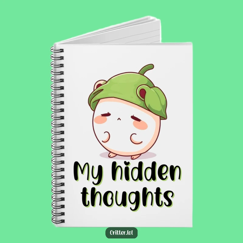 Funny Shy Critter Notebook, Cute Leaf Hat Journal, Adorable Writing Gift