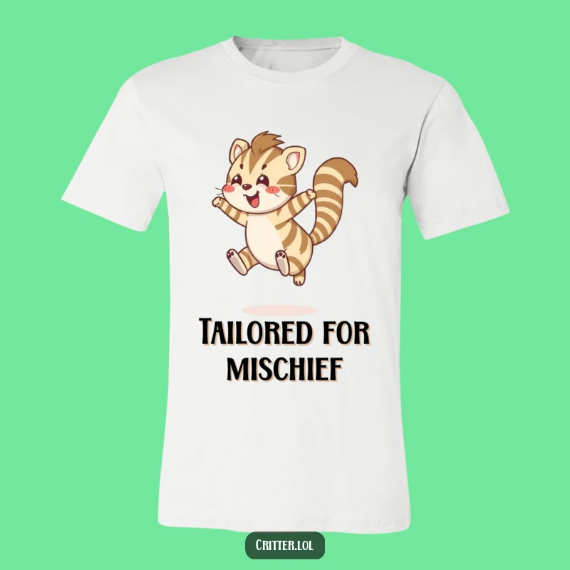 Funny Striped Creature T-Shirt: Joyful Leaping Tee for Humor Lovers