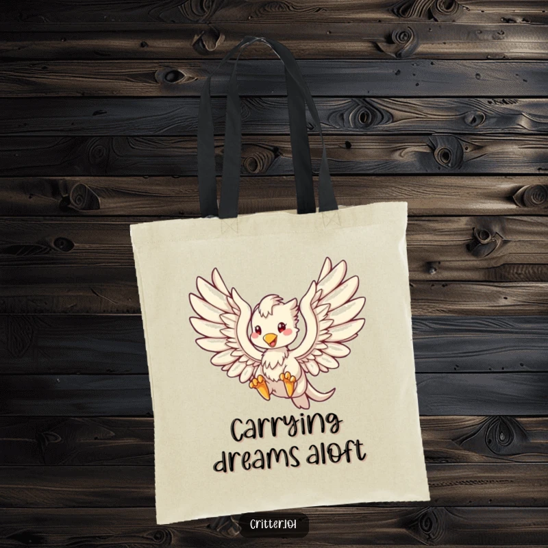 Funny tote bag featuring a graceful griffin soaring with wings spread, blending fantasy art with everyday practicality.