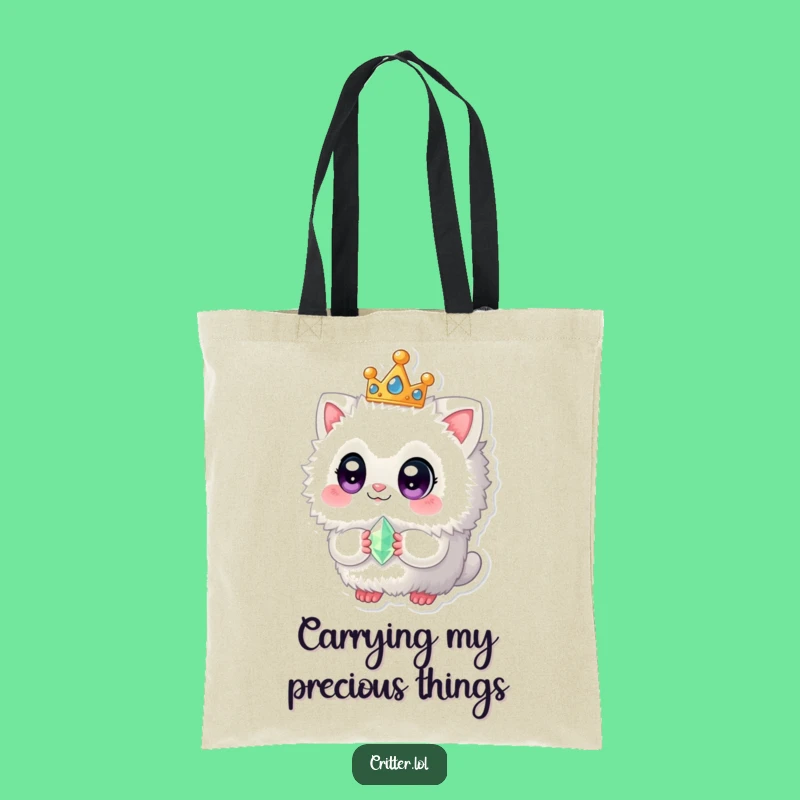 Funny Crowned Fuzzy Creature Tote Bag - Adorable Gem Holder